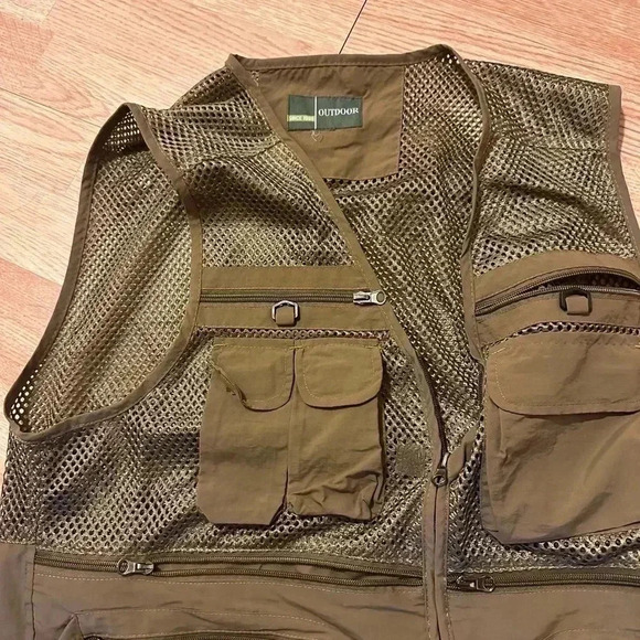 Men’s Large Brown Fishing Netted Zip Up Visit - Picture 2 of 8